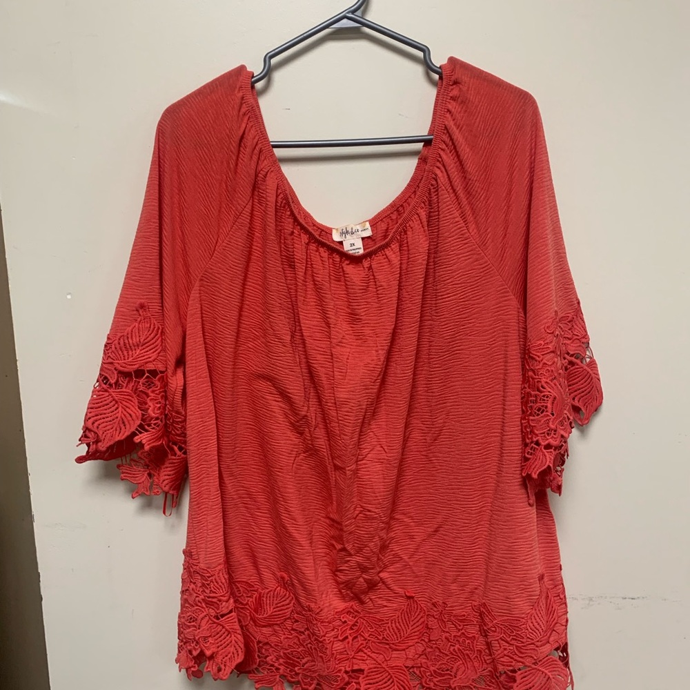 Style & Co. Red Women's Blouse with Lace Detail